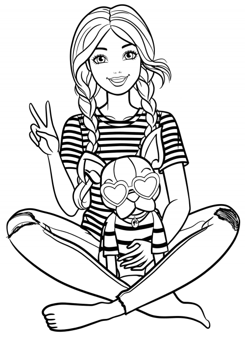 Barbie and her doggie coloring page