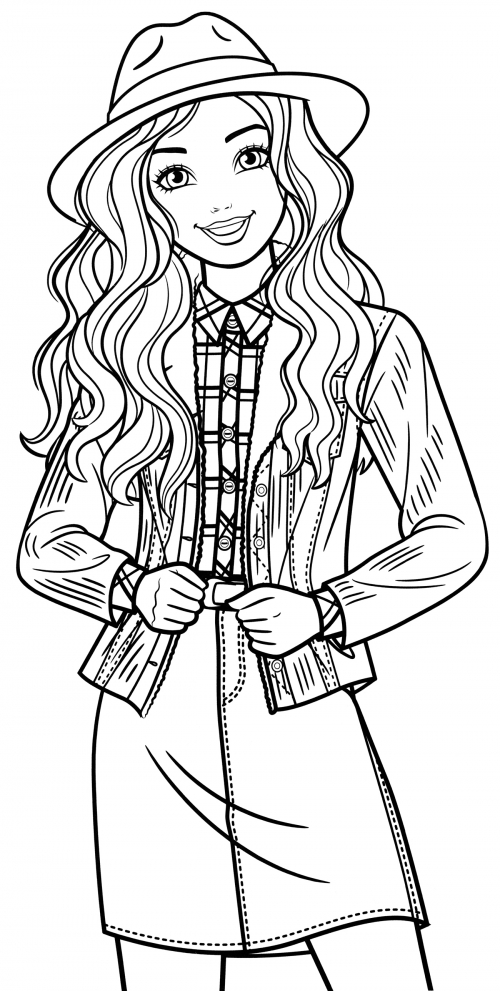 Barbie with a hat coloring page