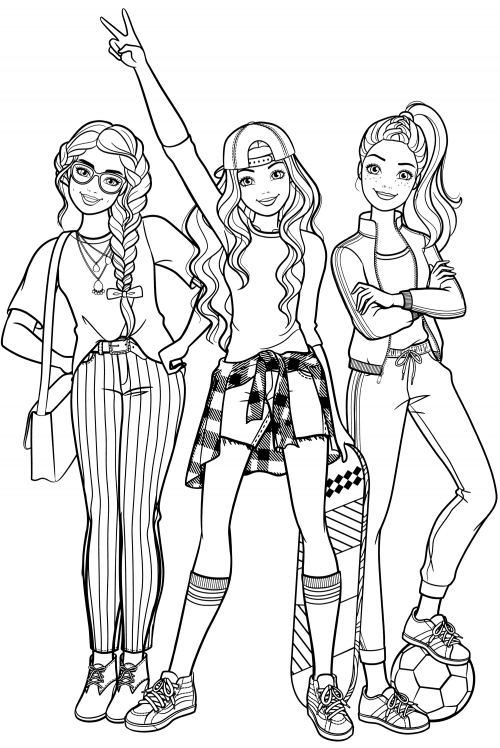 Barbie with her friends coloring page