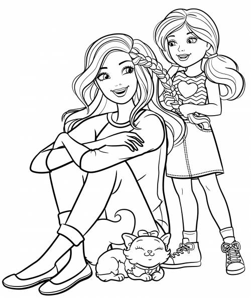 Barbie with her little sister coloring page