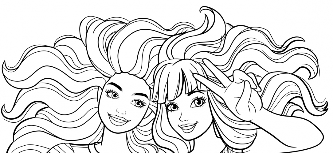 Barbie takes selfies with her friend coloring page