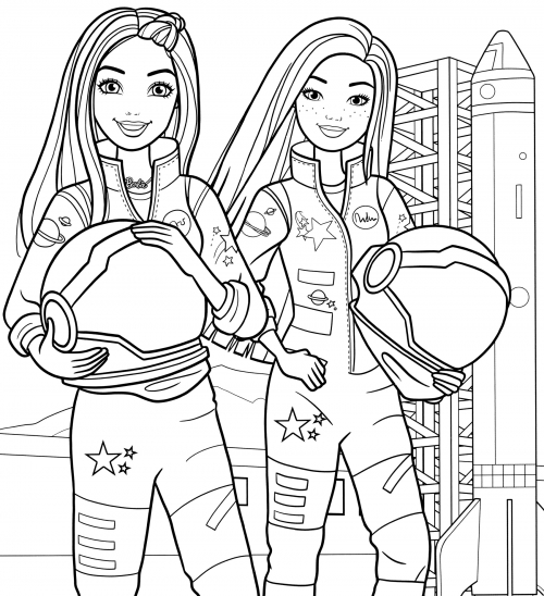 Barbie in an astronaut suit coloring page