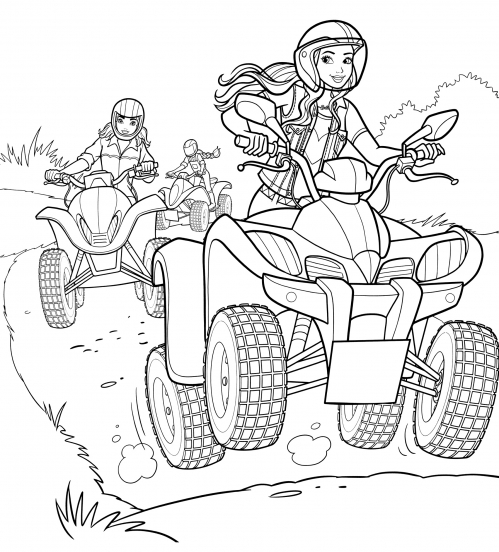Barbie on a quad bike coloring page