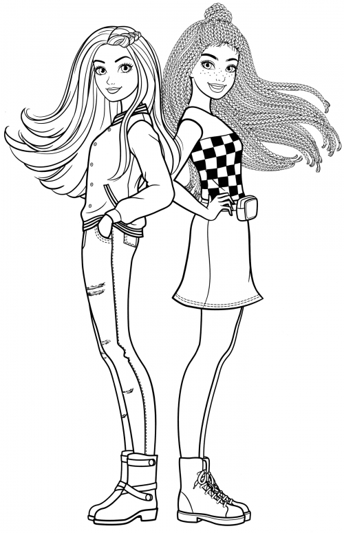 Barbie and her friend pose coloring page