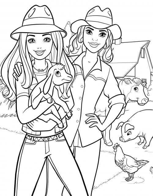 Barbie on the farm coloring page