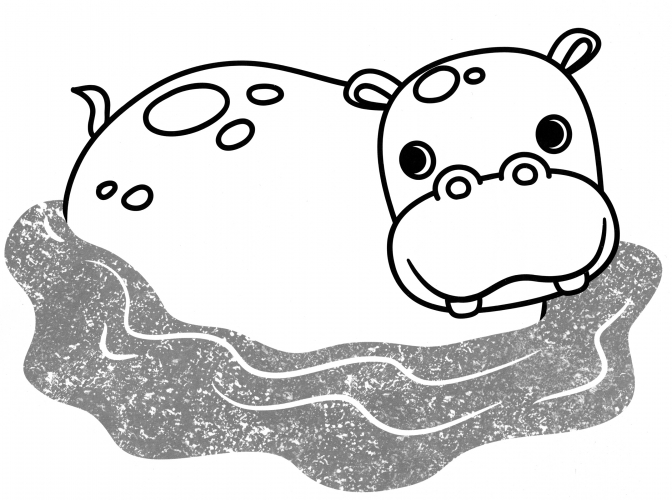 Hippopotamus taking a bath coloring page