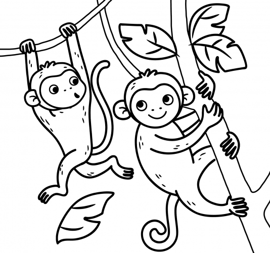 Monkeys hanging in a tree coloring page