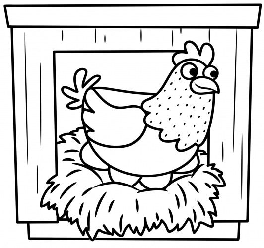 Hen on the nest coloring page