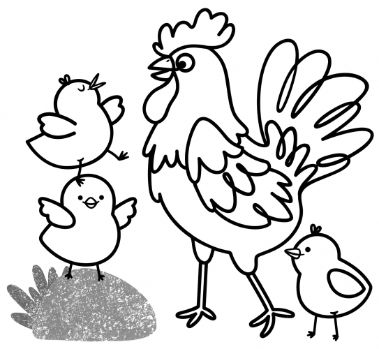 Rooster and chicks coloring page