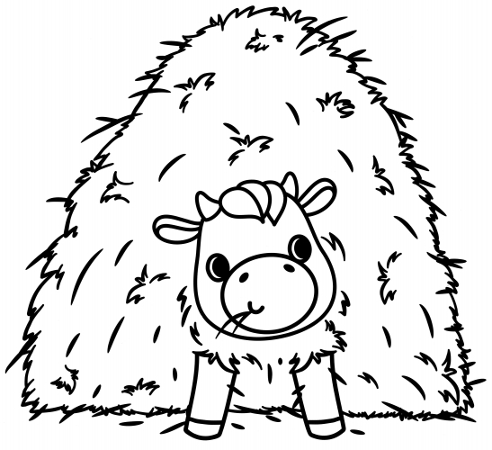 Cow and a pile of haystack coloring page