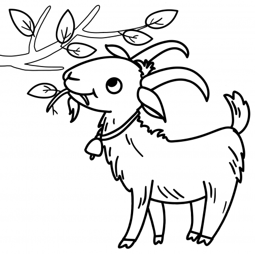 Goat eating leaves coloring page