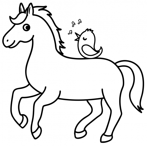 Horse and bird coloring page