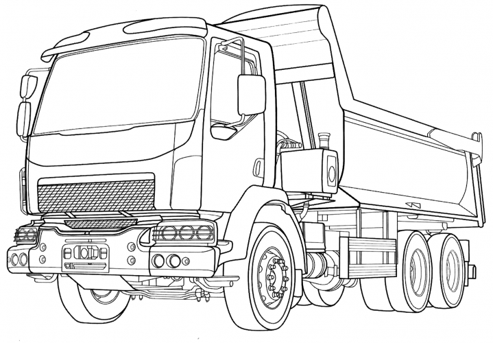 Realistic dump truck coloring page