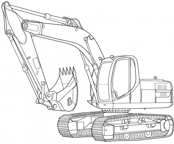 Realistic excavator coloring page