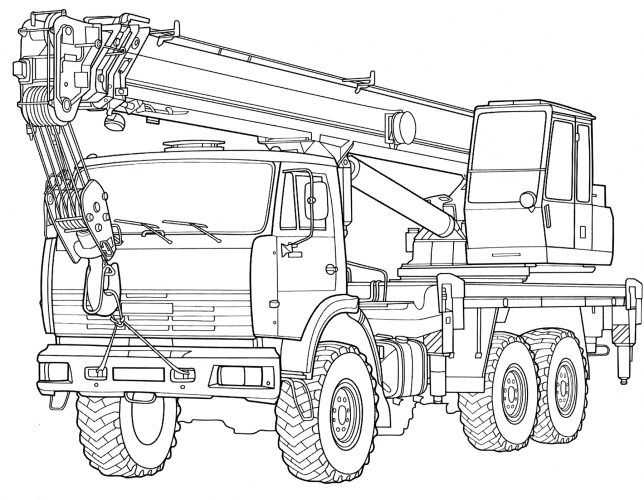 Realistic truck-mounted crane coloring page