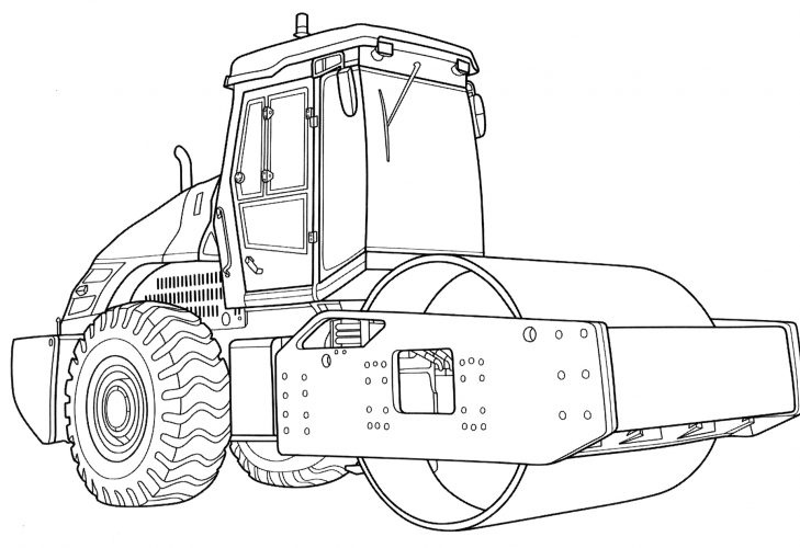 Realistic road roller coloring page